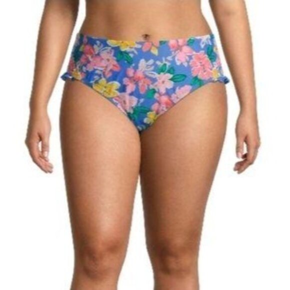 Time & Tru Womens Floral Bikini Bottom With Ruffle Detail Size 2X (20W-22W) - Picture 1 of 9